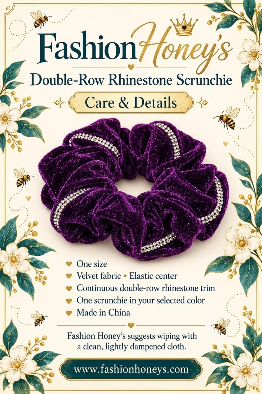 Double-Row Rhinestone Scrunchie - Navy Blue - Picture 10 of 11